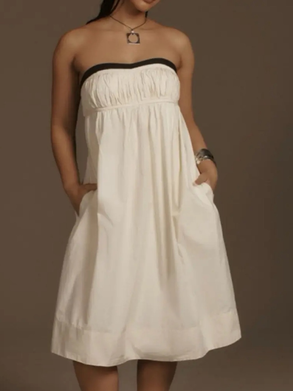 Anthropologie Maeve Cream  Sundress with Black Trim